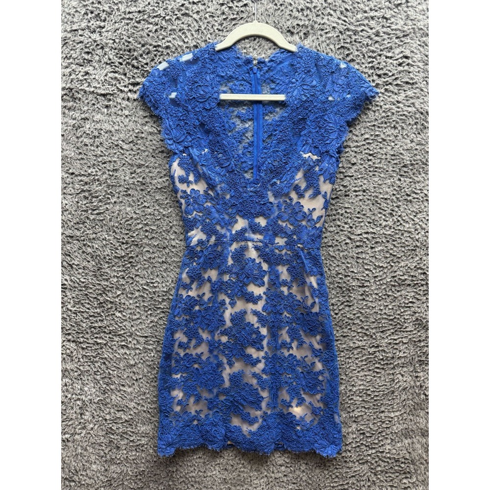 Reem Acra Lace Pattern Fitted‎ Mini Dress Blue Womens Size 2